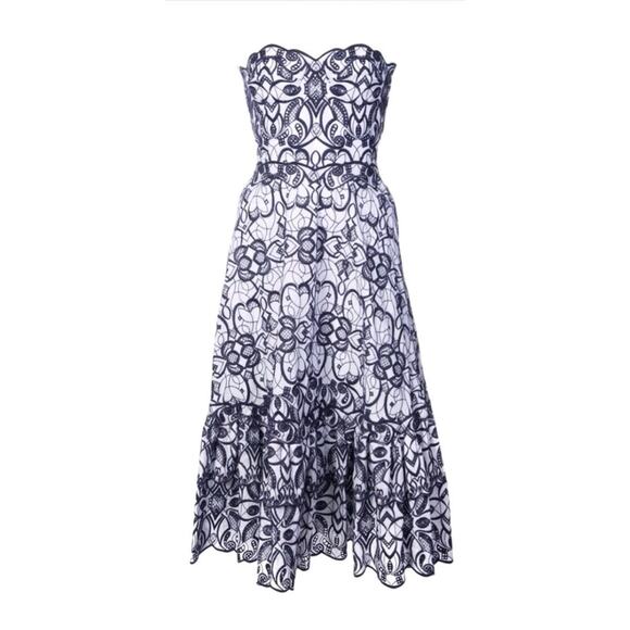 $1,295 JONATHAN SIMKHAI Scallop Bustier Midi Dress Sz 10 Blue White Embroidered - Picture 1 of 16